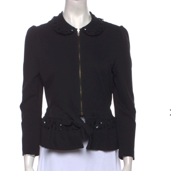 Valentino Spa Medium Black Bow Sequin Peplum Zipper Blouse Jacket - Picture 1 of 8
